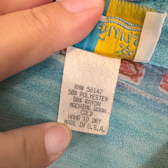 Sea Suns Blouse XL Vintage Vacation Italy Button Up Long Sleeves Blue USA - Picture 9 of 10